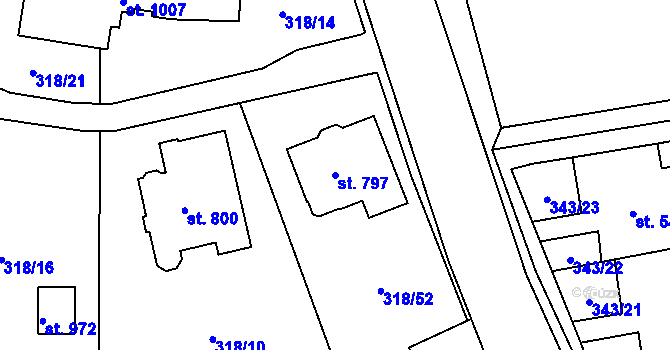 Parcela st. 797 v KÚ Kluky, Katastrální mapa