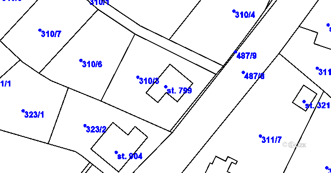 Parcela st. 799 v KÚ Kluky, Katastrální mapa
