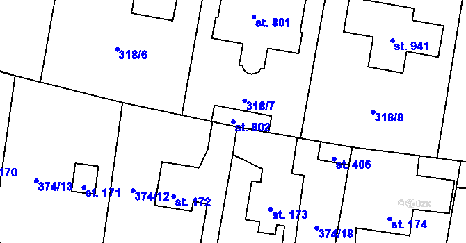 Parcela st. 802 v KÚ Kluky, Katastrální mapa