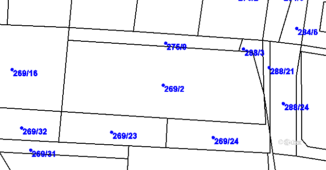 Parcela st. 269/2 v KÚ Kluky, Katastrální mapa