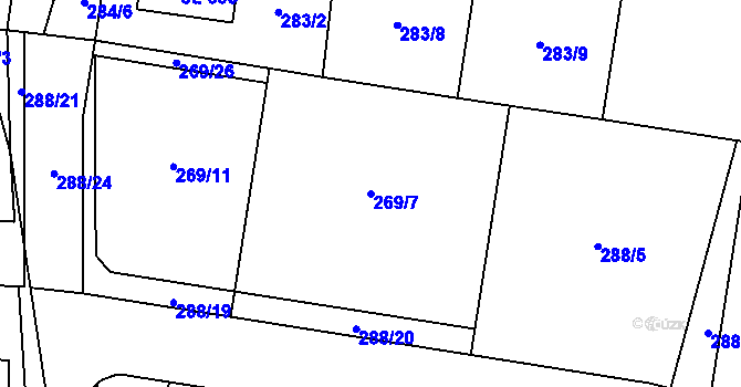 Parcela st. 269/7 v KÚ Kluky, Katastrální mapa