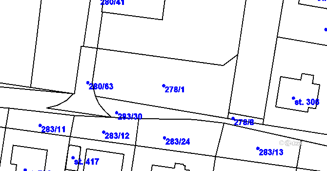 Parcela st. 278/1 v KÚ Kluky, Katastrální mapa