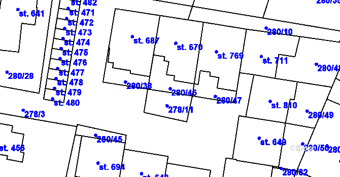 Parcela st. 280/46 v KÚ Kluky, Katastrální mapa