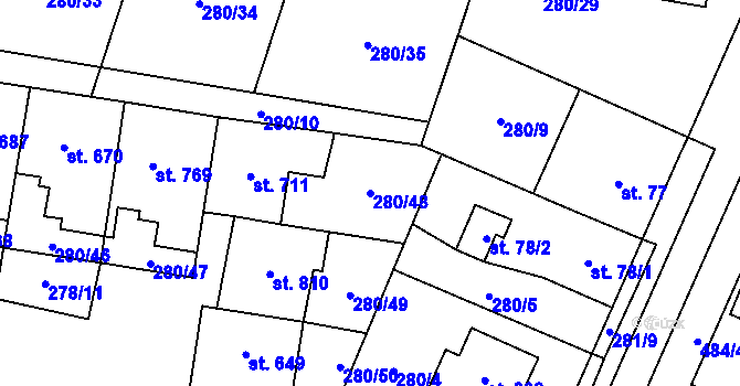 Parcela st. 280/48 v KÚ Kluky, Katastrální mapa