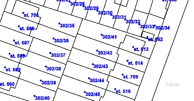 Parcela st. 302/42 v KÚ Kluky, Katastrální mapa
