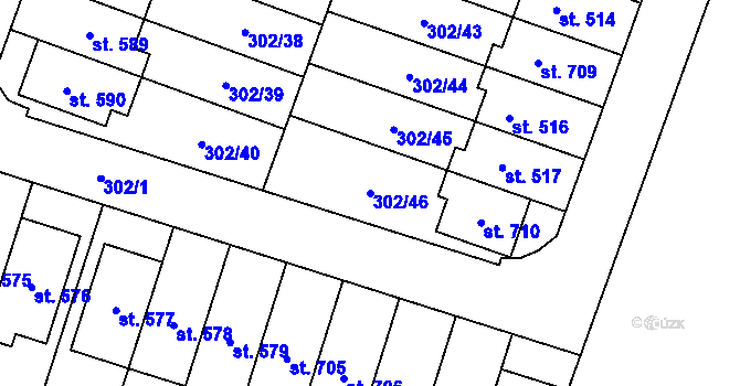 Parcela st. 302/46 v KÚ Kluky, Katastrální mapa