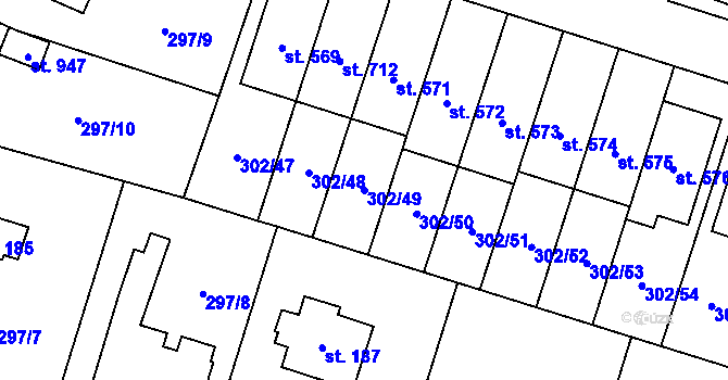 Parcela st. 302/49 v KÚ Kluky, Katastrální mapa