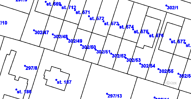 Parcela st. 302/51 v KÚ Kluky, Katastrální mapa