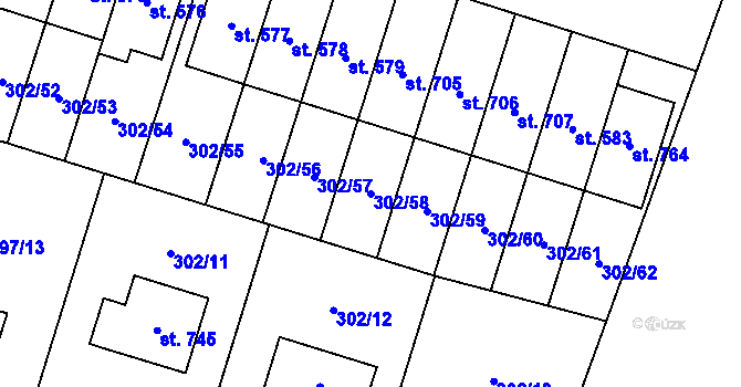 Parcela st. 302/58 v KÚ Kluky, Katastrální mapa
