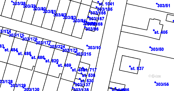 Parcela st. 303/10 v KÚ Kluky, Katastrální mapa