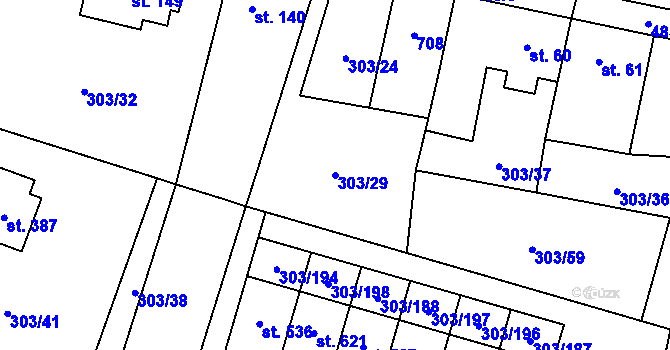 Parcela st. 303/29 v KÚ Kluky, Katastrální mapa