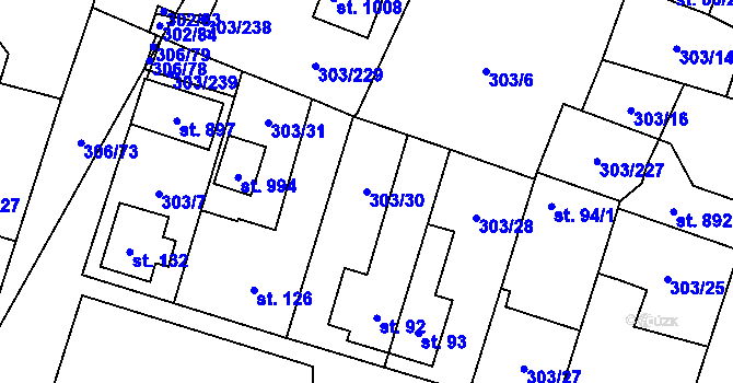 Parcela st. 303/30 v KÚ Kluky, Katastrální mapa