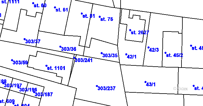 Parcela st. 303/35 v KÚ Kluky, Katastrální mapa