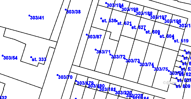 Parcela st. 303/71 v KÚ Kluky, Katastrální mapa