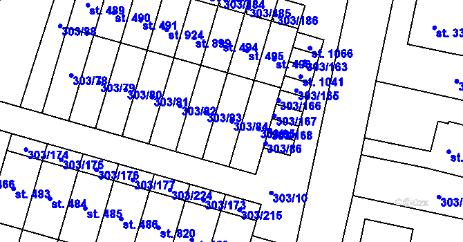 Parcela st. 303/84 v KÚ Kluky, Katastrální mapa
