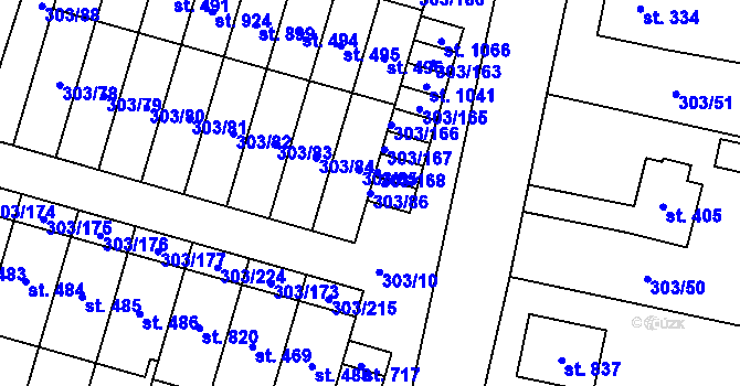 Parcela st. 303/86 v KÚ Kluky, Katastrální mapa