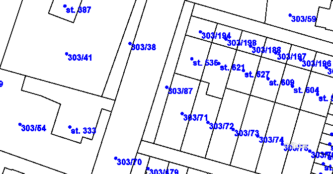 Parcela st. 303/87 v KÚ Kluky, Katastrální mapa