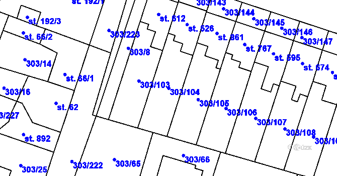 Parcela st. 303/104 v KÚ Kluky, Katastrální mapa
