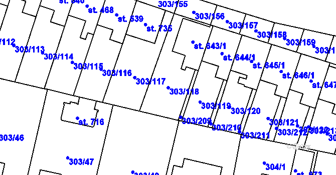 Parcela st. 303/118 v KÚ Kluky, Katastrální mapa
