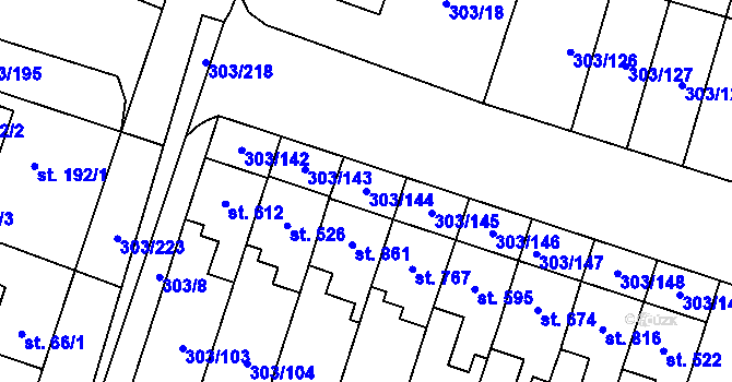 Parcela st. 303/144 v KÚ Kluky, Katastrální mapa