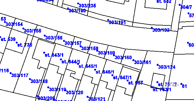 Parcela st. 303/159 v KÚ Kluky, Katastrální mapa