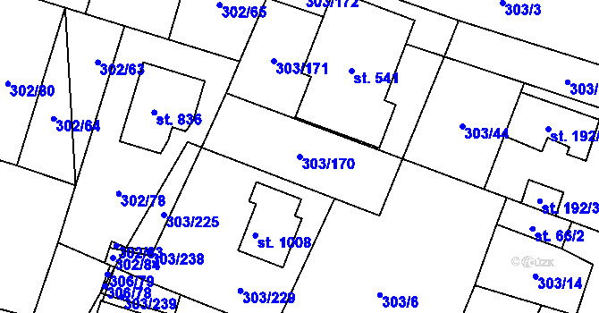 Parcela st. 303/170 v KÚ Kluky, Katastrální mapa