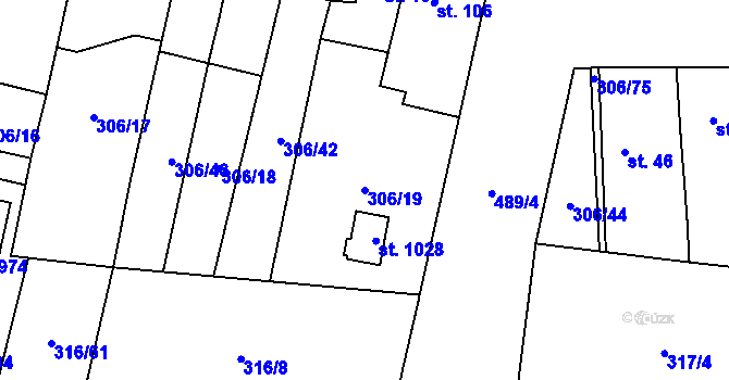 Parcela st. 306/19 v KÚ Kluky, Katastrální mapa