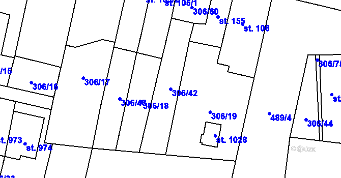 Parcela st. 306/42 v KÚ Kluky, Katastrální mapa