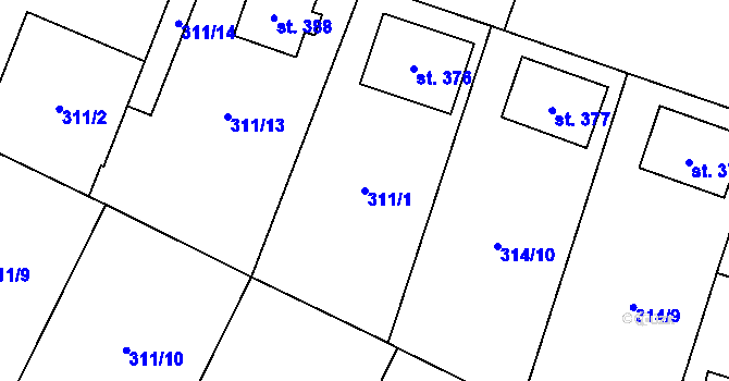 Parcela st. 311/1 v KÚ Kluky, Katastrální mapa