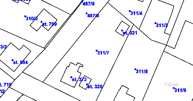 Parcela st. 311/7 v KÚ Kluky, Katastrální mapa