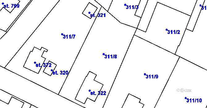Parcela st. 311/8 v KÚ Kluky, Katastrální mapa