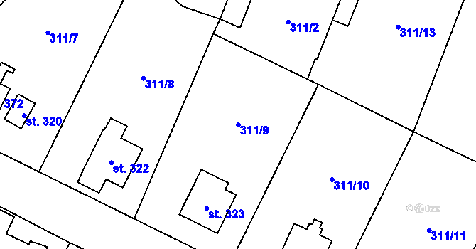 Parcela st. 311/9 v KÚ Kluky, Katastrální mapa