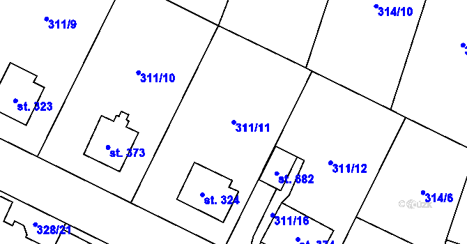 Parcela st. 311/11 v KÚ Kluky, Katastrální mapa