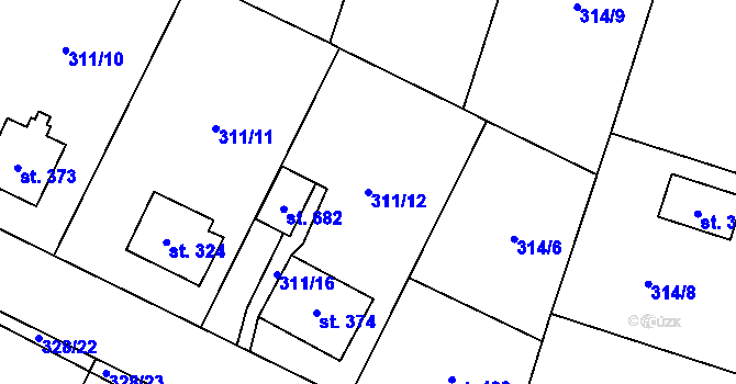 Parcela st. 311/12 v KÚ Kluky, Katastrální mapa
