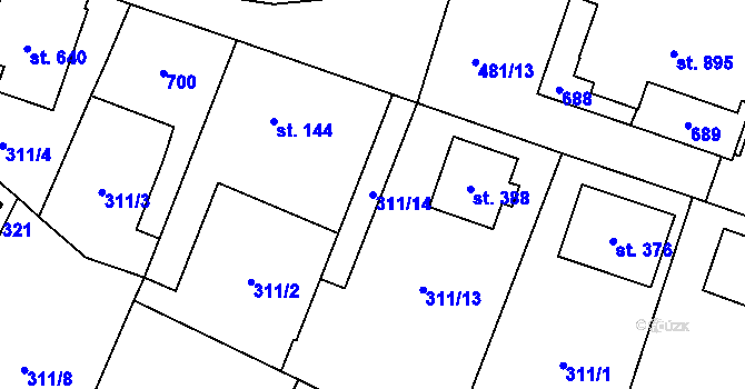 Parcela st. 311/14 v KÚ Kluky, Katastrální mapa