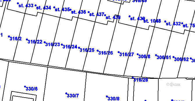 Parcela st. 316/26 v KÚ Kluky, Katastrální mapa