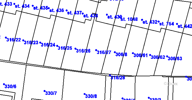 Parcela st. 316/27 v KÚ Kluky, Katastrální mapa