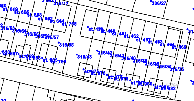 Parcela st. 316/42 v KÚ Kluky, Katastrální mapa