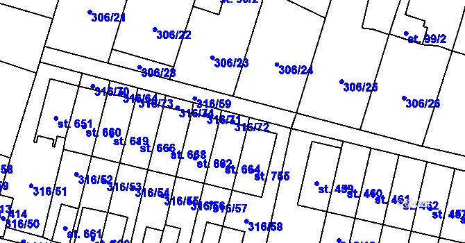 Parcela st. 316/72 v KÚ Kluky, Katastrální mapa