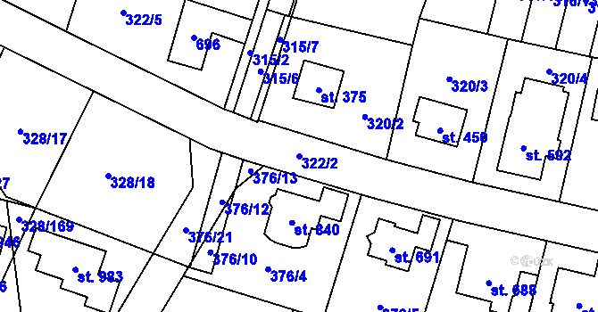 Parcela st. 322/2 v KÚ Kluky, Katastrální mapa
