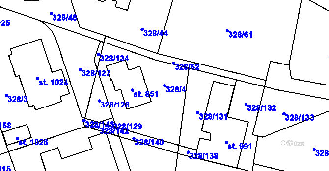 Parcela st. 328/4 v KÚ Kluky, Katastrální mapa