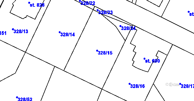 Parcela st. 328/15 v KÚ Kluky, Katastrální mapa