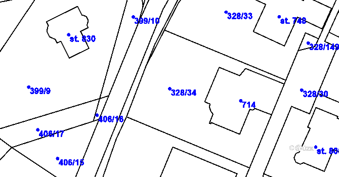 Parcela st. 328/34 v KÚ Kluky, Katastrální mapa