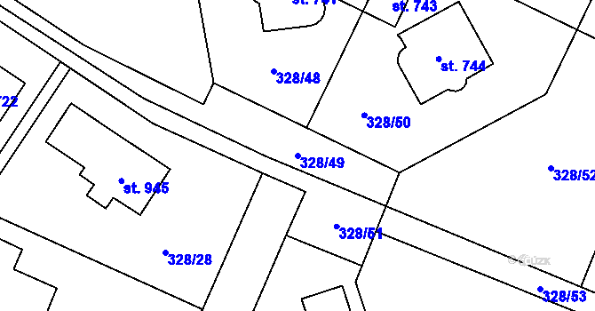 Parcela st. 328/49 v KÚ Kluky, Katastrální mapa