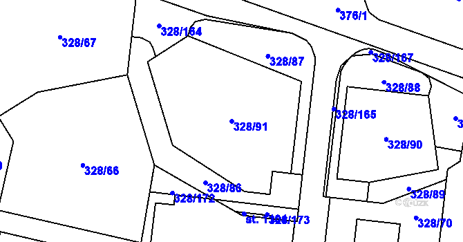 Parcela st. 328/91 v KÚ Kluky, Katastrální mapa