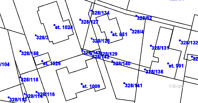 Parcela st. 328/129 v KÚ Kluky, Katastrální mapa
