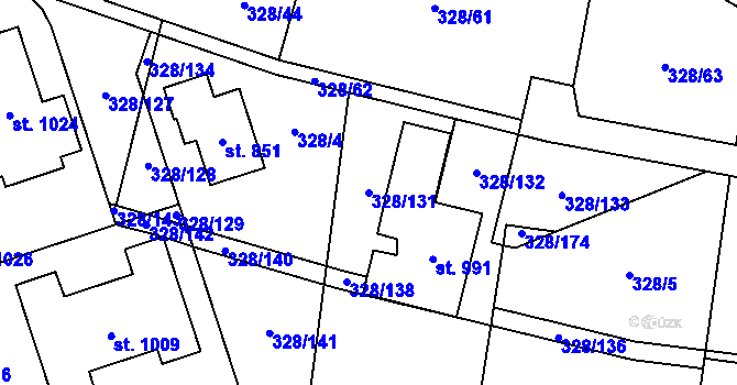 Parcela st. 328/131 v KÚ Kluky, Katastrální mapa
