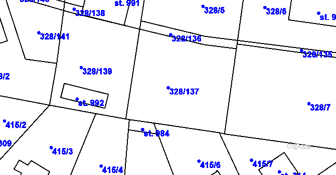 Parcela st. 328/137 v KÚ Kluky, Katastrální mapa