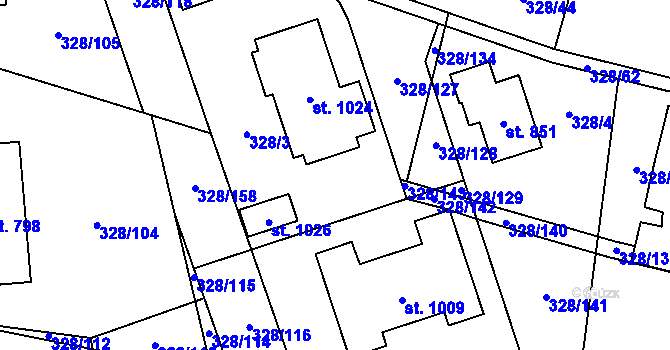 Parcela st. 328/144 v KÚ Kluky, Katastrální mapa