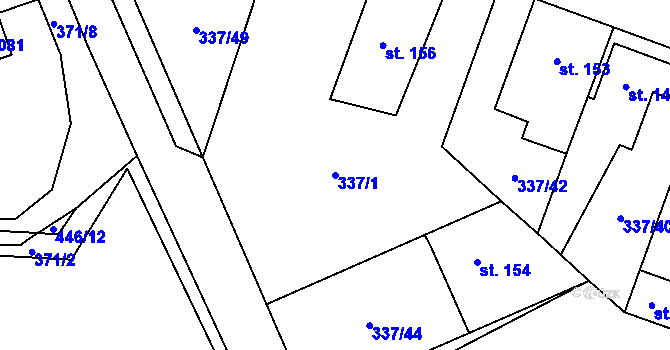 Parcela st. 337/1 v KÚ Kluky, Katastrální mapa